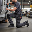 Premium Full Stretch Work Trousers with Holster Pockets in Steel Grey and Black for Enhanced Mobility and Durability