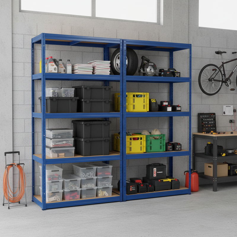 Premium Garage Shelving - 2130mm High - 200/280kg Load Capacity - Blue Finish