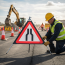 Professional Collapsible Road Narrows Both Roll-Up Traffic Sign with PVC Face and Galvanised Steel Frame for Highway Safety