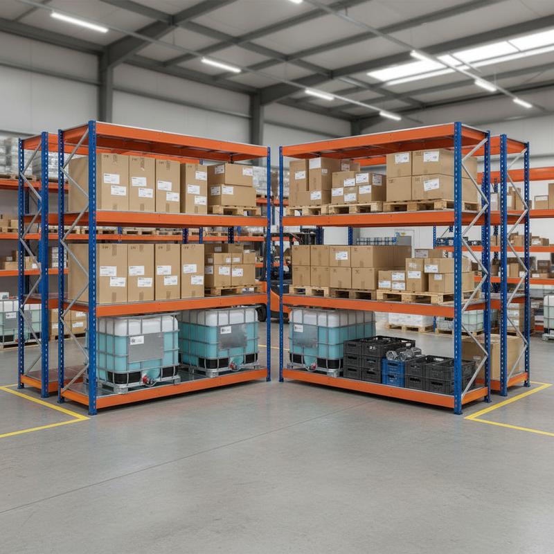 Heavy Duty Industrial Shelving - 2440mm High - 800kg Capacity - Steel - Blue & Orange