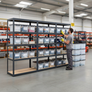 3x Heavy Duty Shelving Units - 1800mm High - Grey with 12x 24L Storage Boxes