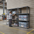 4x Heavy Duty Shelving Units - 1600mm High - Grey with 12x 24L Storage Boxes