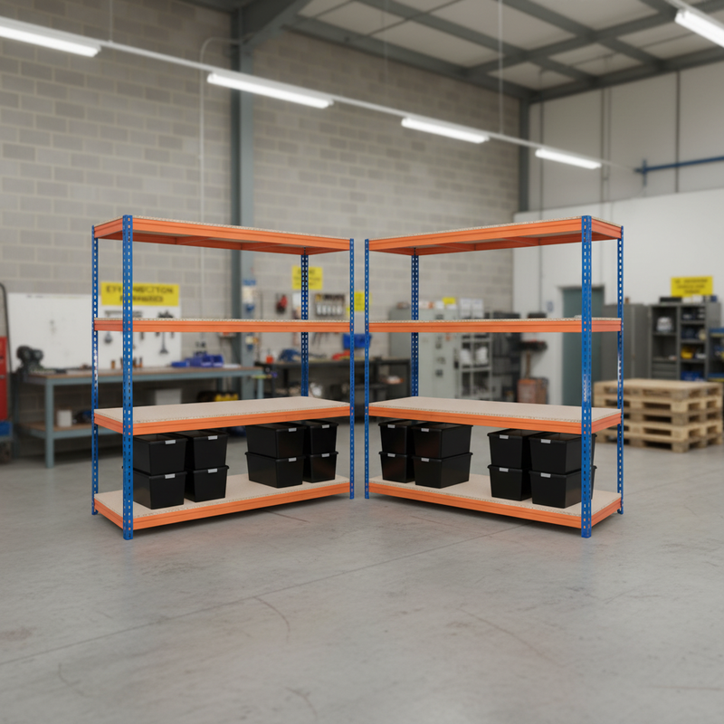 4x Heavy Duty Shelving Units - 1600mm High with 8x 62L Storage Boxes