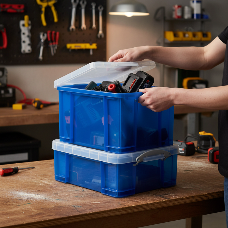 35L Premium Stackable Storage Boxes - Transparent Blue