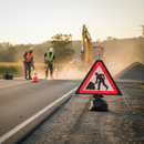 Professional Heavy Duty Roll-Up Traffic Sign - Men at Work with Galvanized Steel Frame and PVC Face for Road Safety