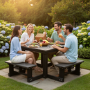 Premium Heavy Duty Recycled Plastic Square Picnic Table - 8 Seater with Weatherproof Design, Ideal for Parks and Gardens