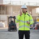 Premium Hi-Vis Yellow Softshell Jacket - Windproof, Water-Resistant with Multiple Pockets and Recycled Material