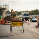Premium Diverted Traffic Right Sign - Heavy Duty Metal Construction, 1050x450mm Size, Engineer Grade Reflective Face