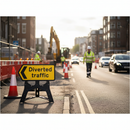 Professional Diverted Traffic Chevron Left Sign 1050x450mm with RA1 Reflective Face and Durable Plastic Stand