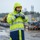 Professional High-Visibility Raincoat with Removable Cap, Waterproof Design, and Adjustable Features for Extreme Weather Protection