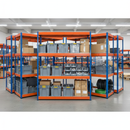 5x Heavy Duty Industrial Shelving - 2440mm High - 400kg Capacity - Steel - Blue & Orange