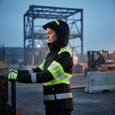 Premium Women's Softshell Jacket with Hi-Vis Yellow Accents, Windproof and Waterproof Design, and Detachable Hood for Ultimate Comfort