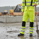 Premium High-Visibility Rain Trousers with Adjustable Braces and Reinforced Knees for Effective Weather Protection