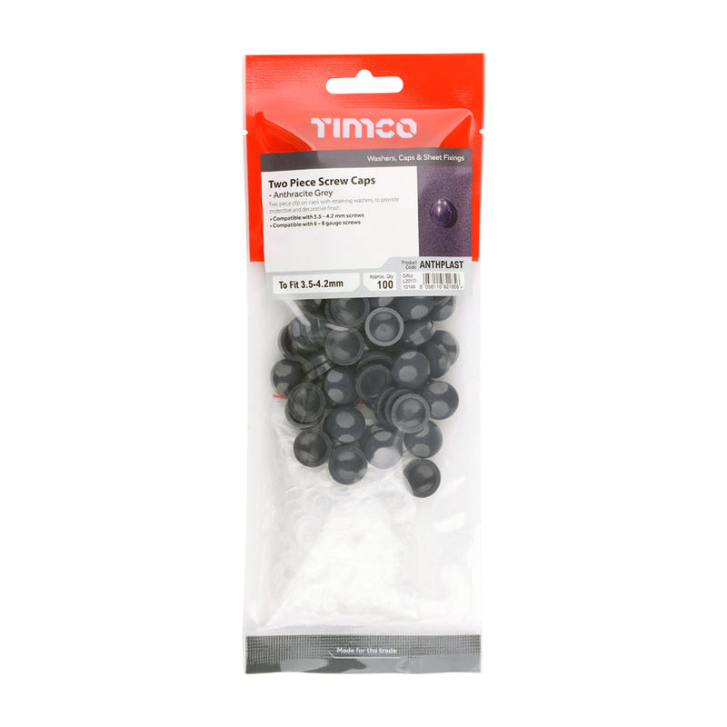 Two Piece Screw Caps - Anthracite Grey - To Fit 3.5 to 4.2 Screw
