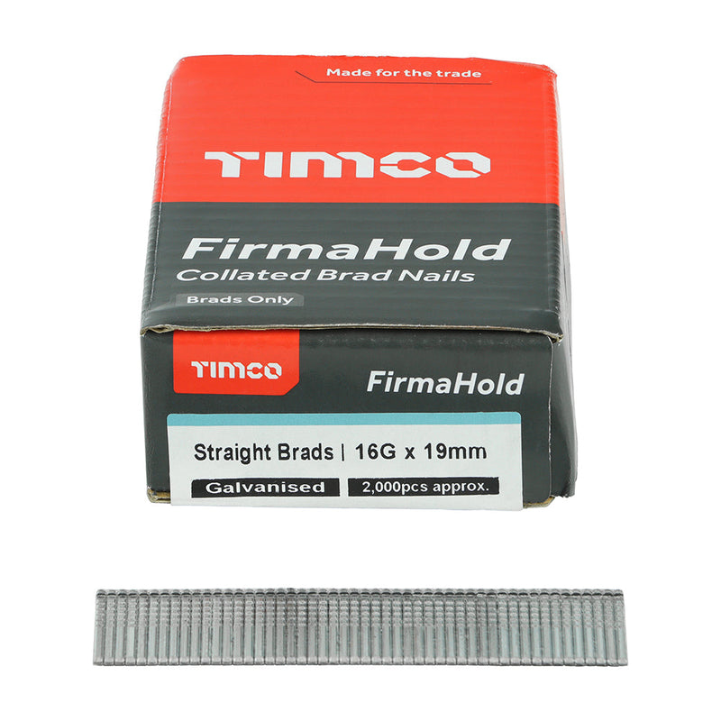 FirmaHold Collated Brad Nails - 16 Gauge - Straight - Galvanised - 16g x 19