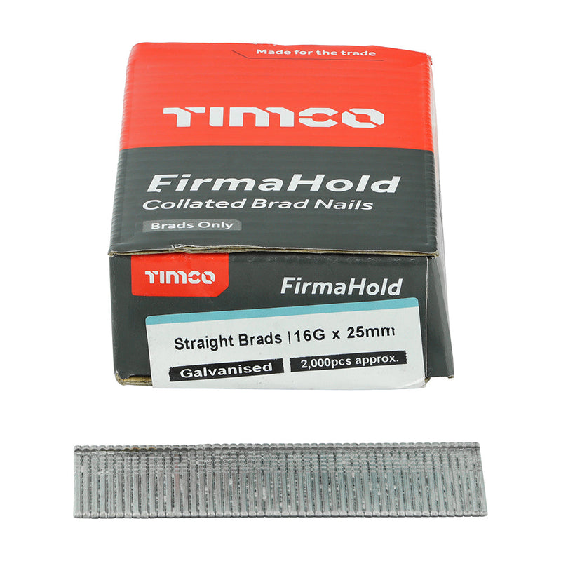 FirmaHold Collated Brad Nails - 16 Gauge - Straight - Galvanised - 16g x 25