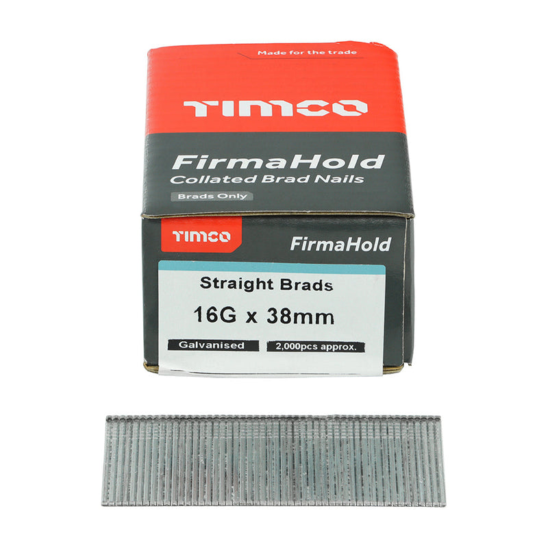 FirmaHold Collated Brad Nails - 16 Gauge - Straight - Galvanised - 16g x 38
