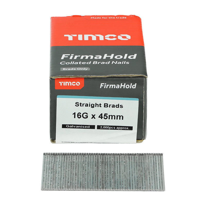 FirmaHold Collated Brad Nails - 16 Gauge - Straight - Galvanised - 16g x 45