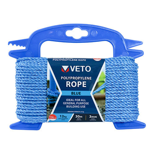 Polypropylene Rope - Blue - Winder - 3mm x 30m