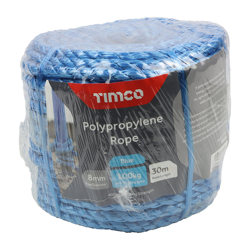 Polypropylene Rope - Blue - Coil - 8mm x 30m