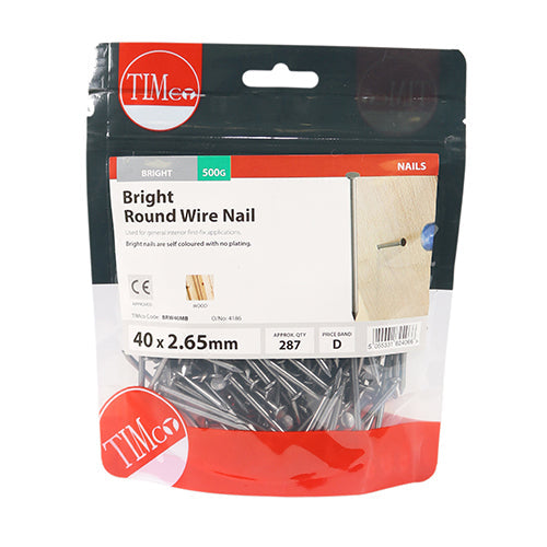 Round Wire Nails - Bright - 40 x 2.65