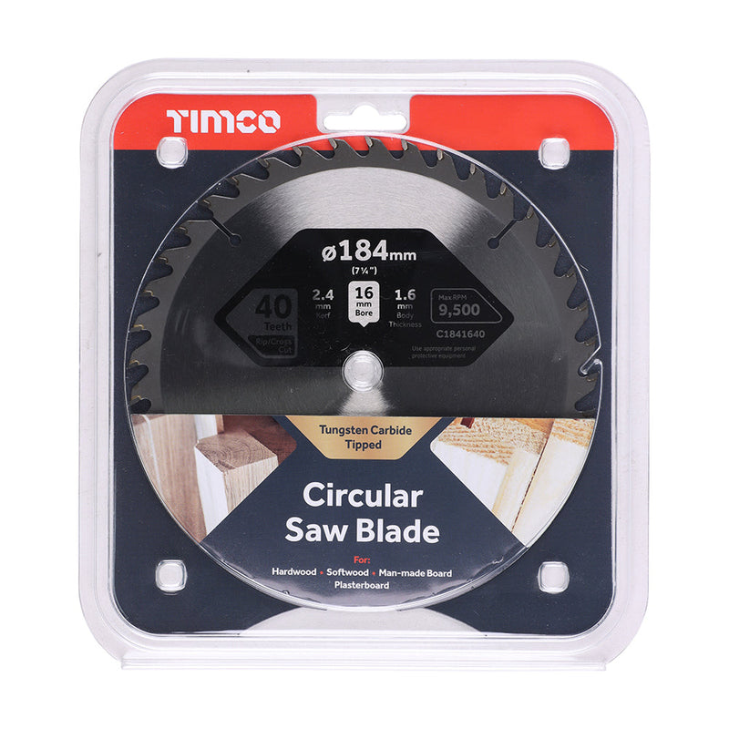 Circular Saw Blade - Trimming/Crosscut - Medium/Fine - 184 x 16 x 40T