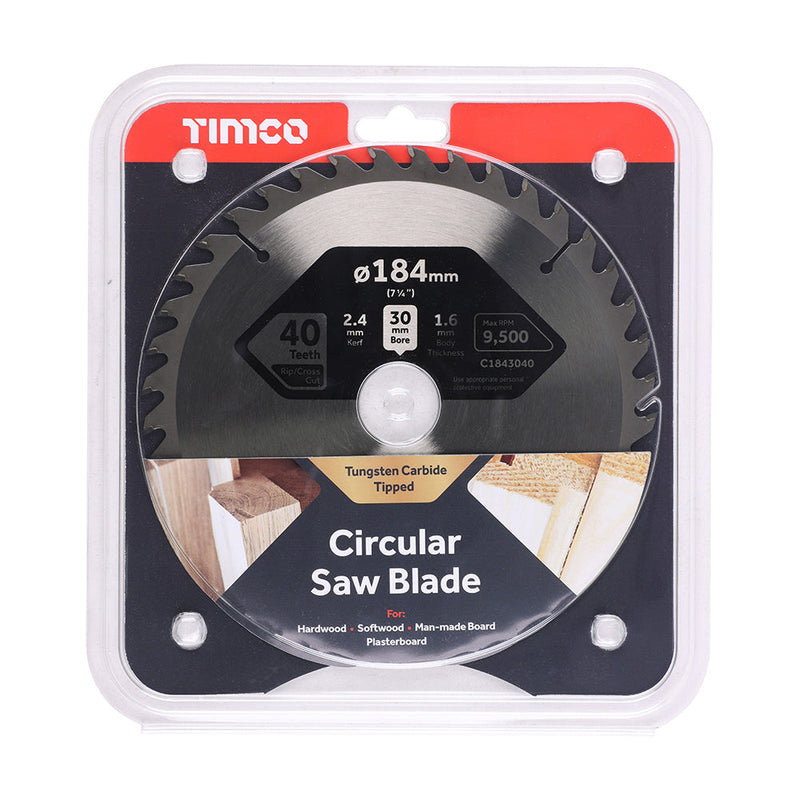 Circular Saw Blade - Trimming/Crosscut - Medium/Fine - 184 x 30 x 40T