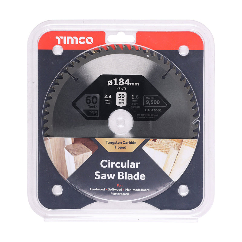 Circular Saw Blade - Fine Trim/Finishing - Extra Fine - 184 x 30 x 60T