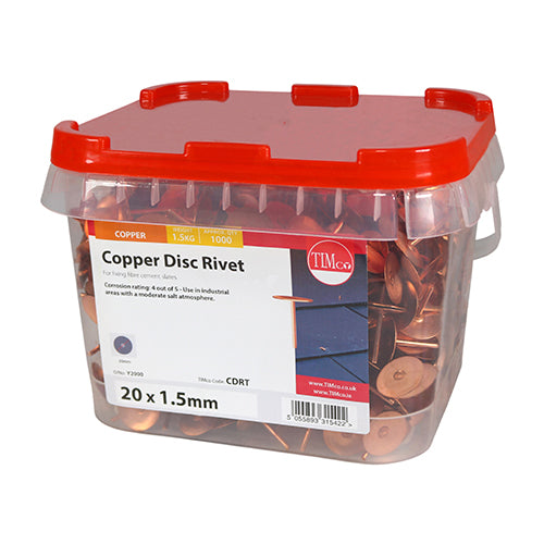 Disc Rivets - Copper - 20 x 1.50