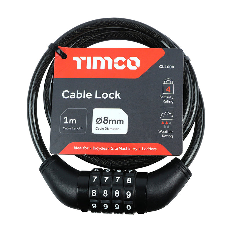 Combination Cable Lock - 8mm x 1m