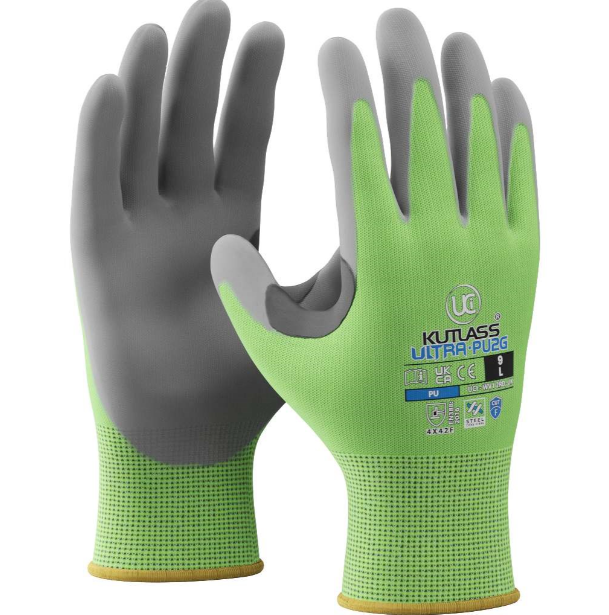 Cut F Green Gloves PU Palm Coated with RTC™ Reinforcement - 7-11