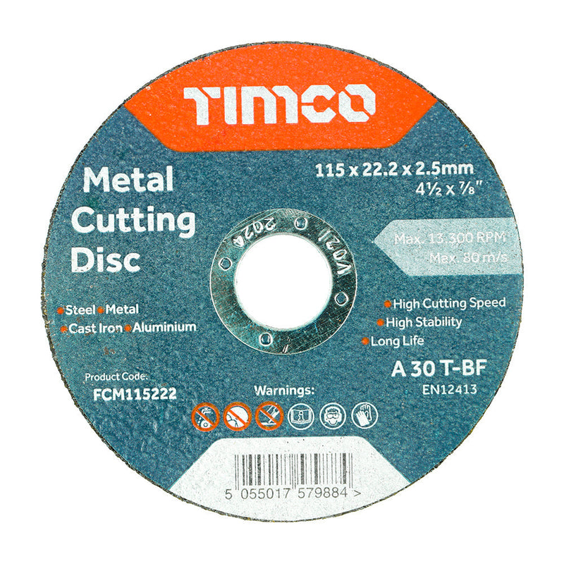 Bonded Abrasive Disc - For Cutting - 115 x 22.2 x 2.5