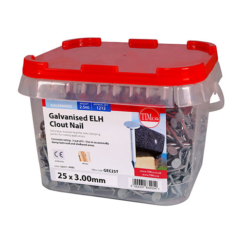 Extra Large Head Clout Nails - Galvanised - 25 x 3.00