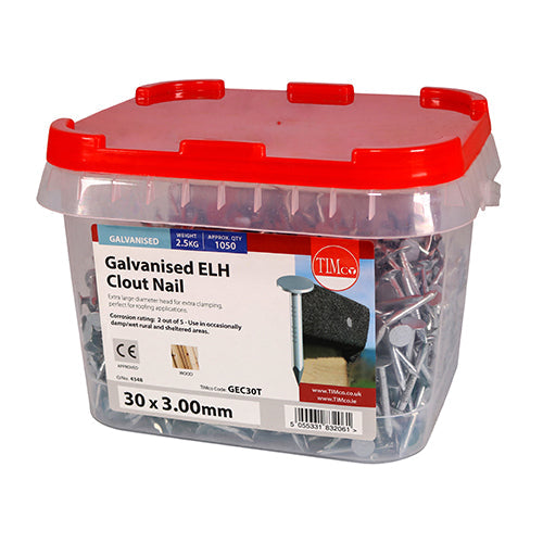 Extra Large Head Clout Nails - Galvanised - 30 x 3.00