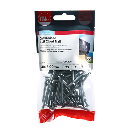 Extra Large Head Clout Nails - Galvanised - 40 x 3.00