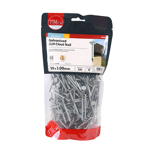 Extra Large Head Clout Nails - Galvanised - 50 x 3.00