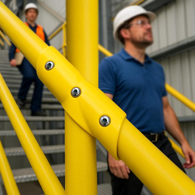 GRP 60° 4 Way Connector – Yellow Clamp for 50mm Handrail Tube