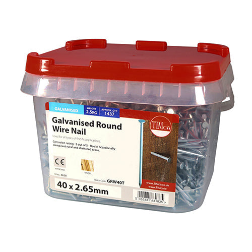 Round Wire Nails - Galvanised - 40 x 2.65