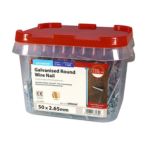 Round Wire Nails - Galvanised - 50 x 2.65
