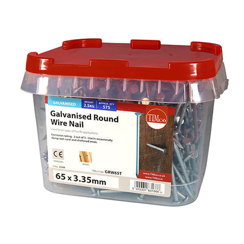 Round Wire Nails - Galvanised - 65 x 3.35
