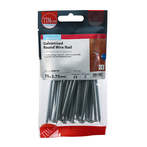 Round Wire Nails - Galvanised - 75 x 3.75