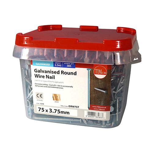 Round Wire Nails - Galvanised - 75 x 3.75