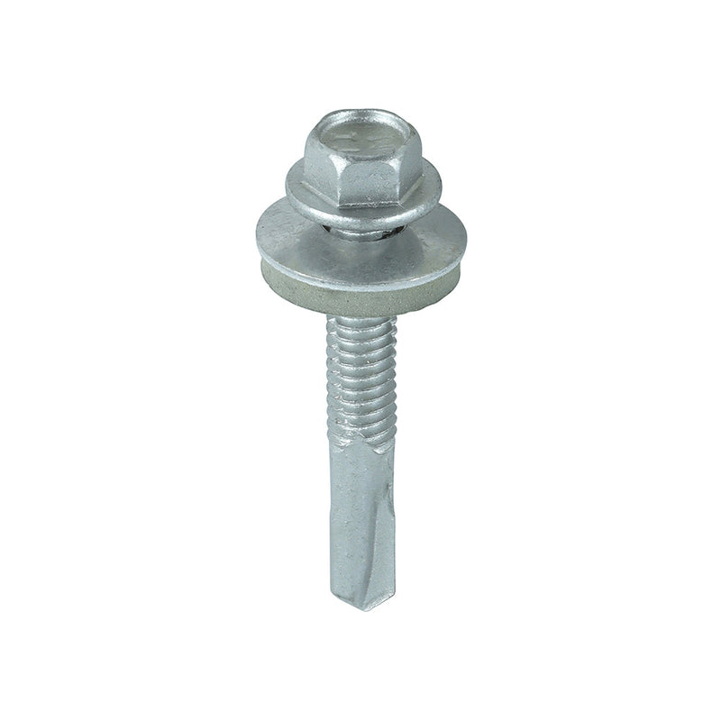 Metal Construction Heavy Section Screws - Hex - EPDM Washer - Self-Drilling - Exterior - Silver Organic - 5.5 x 38