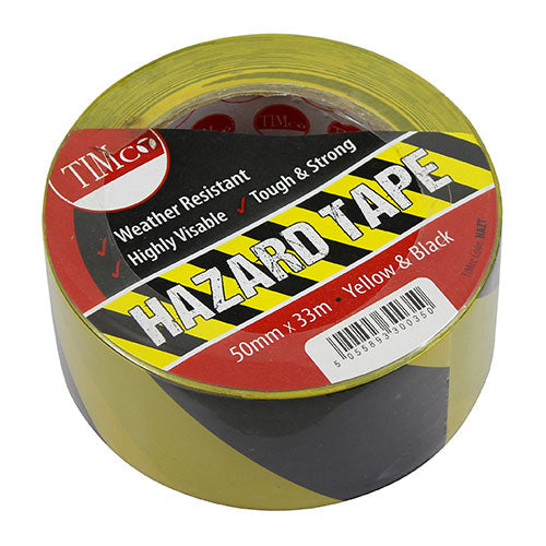 Hazard Tape - Yellow & Black - 33m x 50mm