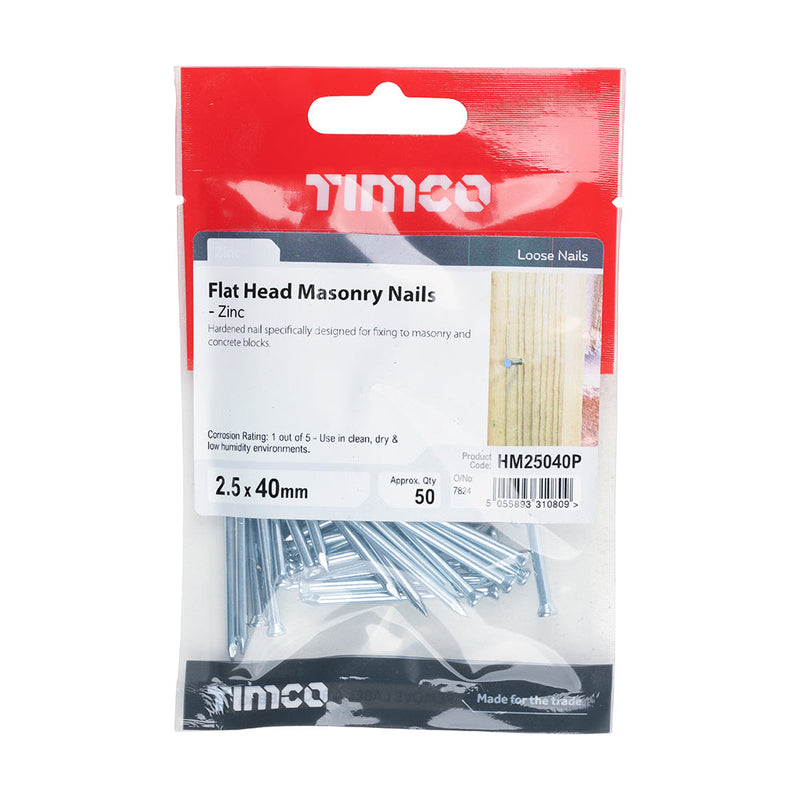 Masonry Nails - Zinc - 2.5 x 40