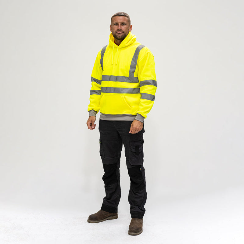 Hi-Visibility Sweatshirt with Hood - Yellow - Medium