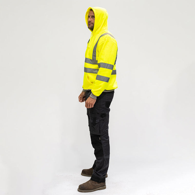 Hi-Visibility Sweatshirt with Hood - Yellow - Medium