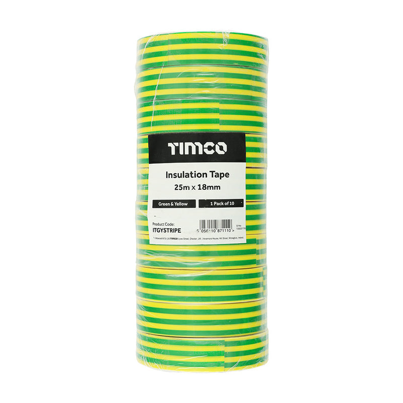 PVC Insulation Tape - Green & Yellow Stripe - 25m x 18mm