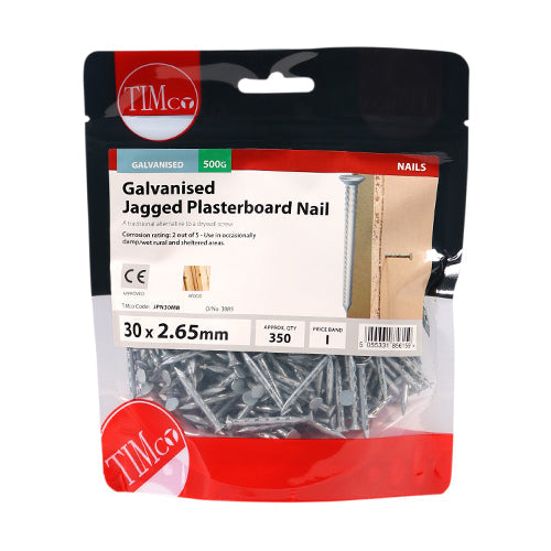 Jagged Plasterboard Nails - Galvanised - 30 x 2.65