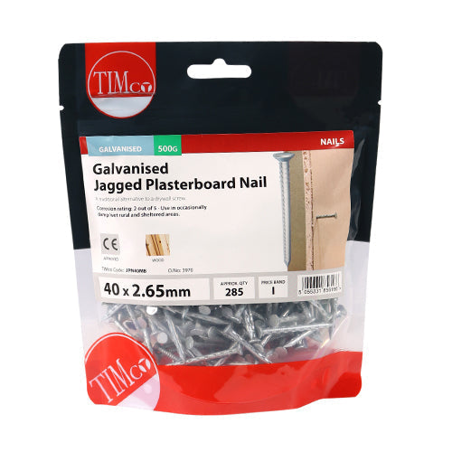 Jagged Plasterboard Nails - Galvanised - 40 x 2.65